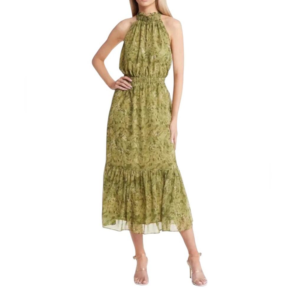 Chelsea28 Green Floral Halter Olive Sway Brushes Fairy Grunge Midi Maxi Dress 1